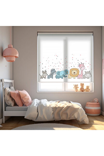 AD Home Sevimli Hayvanlar Baskılı Stor Perde - Baskılı Güneşlik Perdesi - Beb...