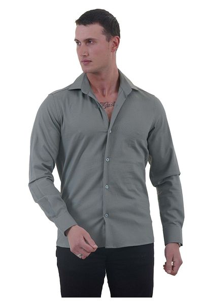Exve Exclusive Cactus Green Soft Collar Dobby Textured Comfortable Fit Elegant Cotton Woven Shirt
