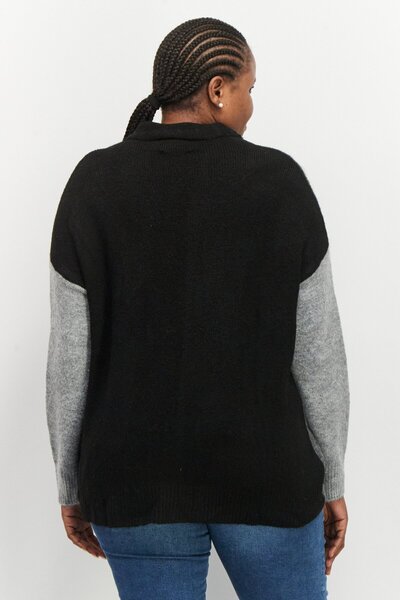 Karen Kane Women Plus Size Turtle Neck Long Sleeve Color Block Sweater, Grey