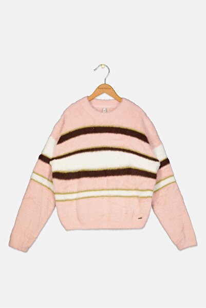 Pepe Jeans سترة أطفال بناتي ذات رقبة دائرية ومزخرفة باللون الوردي