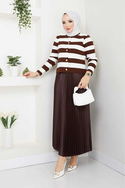 mf venessa Women's Front Buttoned Cardigan Pleated Skirt Suit