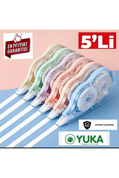 Yuka 5 adet Şerit Daksil 5mm x 8 Metre 5 adet office Şerit Düzeltici Şerit Daksil solventsiz 5 adet