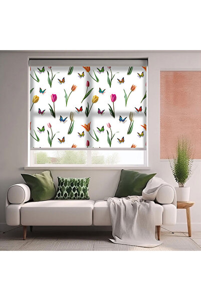 AD Home Κουρτίνες με στάμπες τουλίπες και πεταλούδες - Κουρτίνα ηλιοπροστασία...