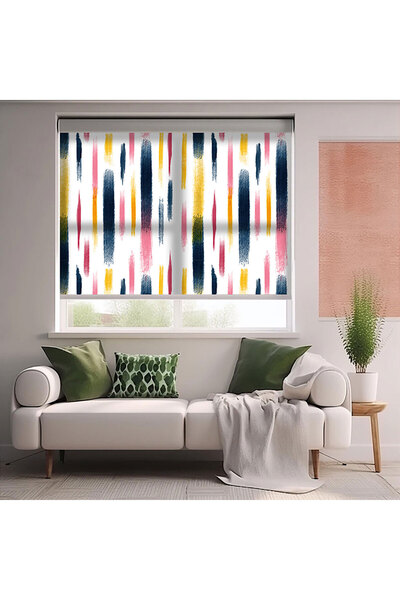 AD Home Renkli Çizgiler Baskılı Stor Perde, Baskılı Güneşlik Perdesi, Mutfak ...