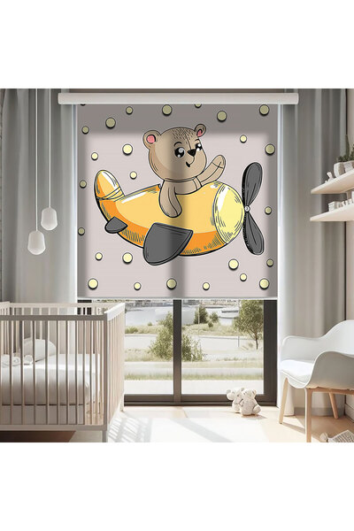 AD Home Uçak Ve Ay Baskılı Stor Perde - Baskılı Güneşlik Perdesi - Bebek Odas...