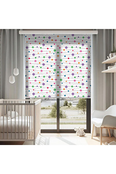 AD Home Renkli Çiçekler Baskılı Stor Perde - Güneşlik Perdesi - Bebek Odası P...