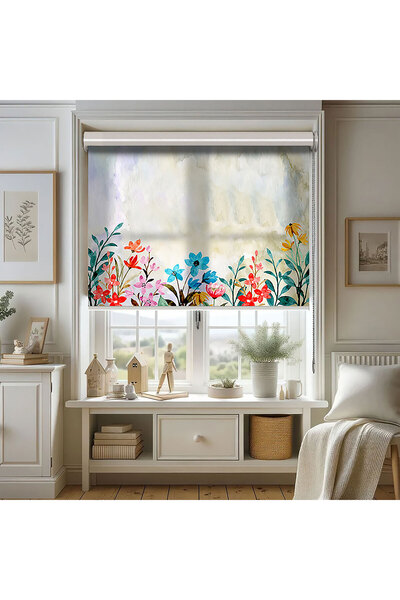 Bright Cover Suluboya Çiçekler Baskılı Stor Perde, Güneşlik, Mutfak, Salon, G...