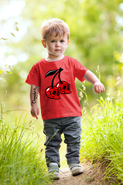 oneagılyazı تي شيرت كبير الحجم للأطفال مطبوع عليه الكرز