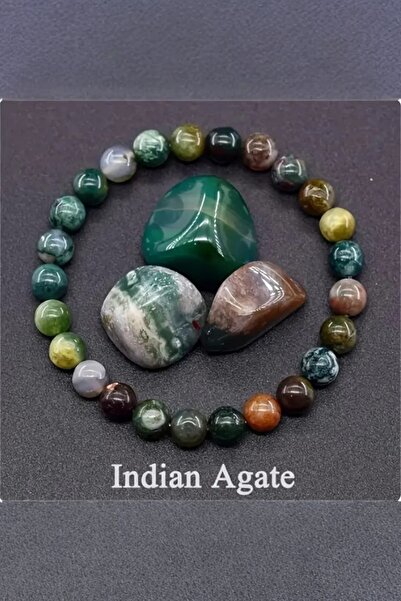 NBS Beautiful Naturel Stones Hindistan Akik Gerçek Doğal Taş Bileklik 8 mm