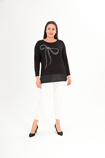 Esina Women's Strawberry Knitted Stone and Leather Detailed Blouse