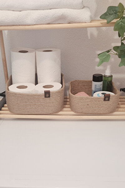 MKY Set of 2 Square Jute Basket Organizer - Kitchen and Bathroom Organizer