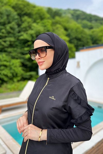Remsa Mayo Μακρύ ολόσωμο ολόσωμο μαγιό Hijab Noslen 1255 Μαύρο μαγιό Remsa