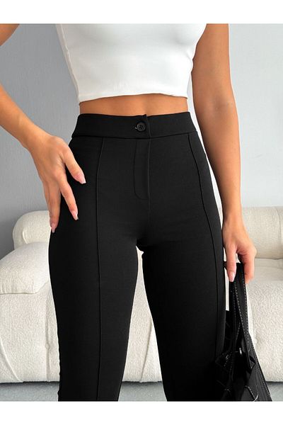 MetuCA Women's Black Casual Lycra Stretchy Flared Leg Straight Tight Leggings Pants