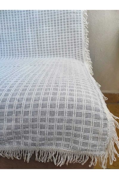 denizli hatırası Buldan Handwork Beige 100% Cotton Sofa Bed Cover Set - 2 Adept (180X320) and 2 Adept (180X180)