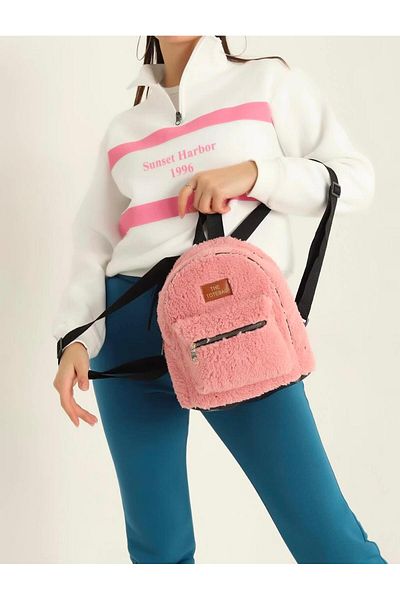 POLEX Women's Daily Stylish Plush Pink Mini Backpack Modern and Cute Design 30X30(Yxg)