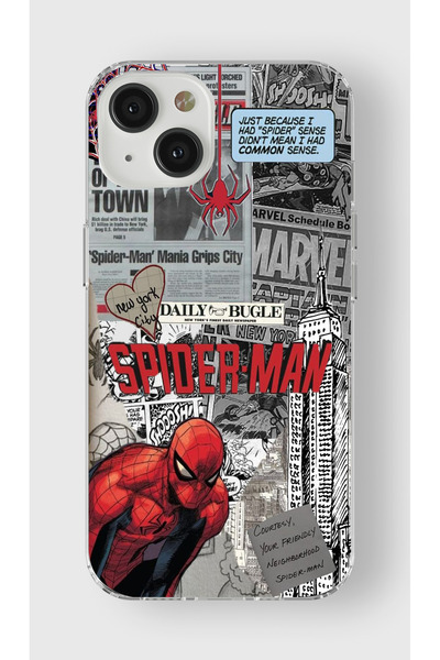 moonset Iphone 14 Uyumlu Örümcek Kolaj Tasarımlı Baskılı Şeffaf Telefon Kılıfı