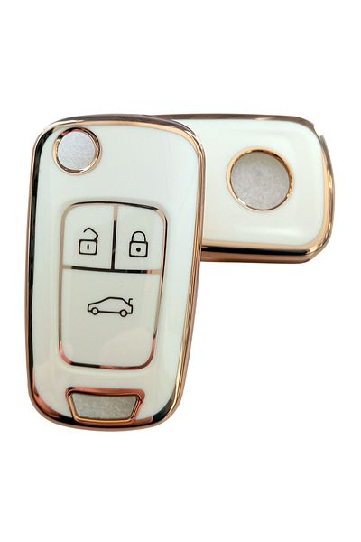 Kasey Nano Control Key Case Cover Compatible for Opel Astra J Insignia Chevrolet Cruze - Auto Keychain White Gold