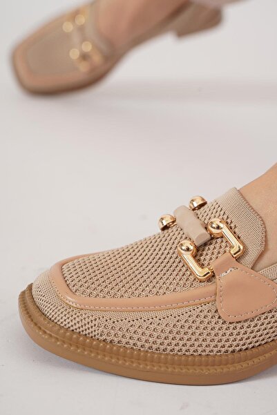 Moda Pie Tena Triko Tokalı Kadın Topuklu Ayakkabı Nut