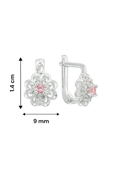 jelux silver Gümüş 925 Ayar Çiçek Motifli Model Pembe Zirkon Taşlı Çocuk Küpesi