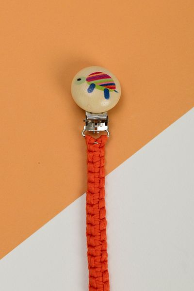 e&f Store Hand Knitted Natural Wooden Pacifier Holder - Turtle - Orange