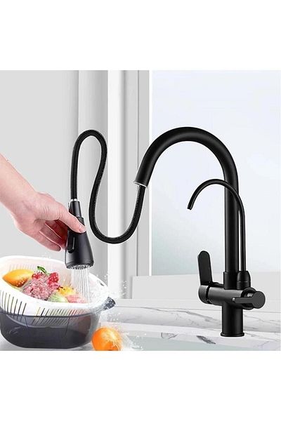 hesaplı çarşım Fleko Black Purified Spiral House Kitchen Faucet