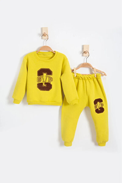 LittlePoffy Žuta dečija Oversize kroj trostruka debela krznena trenerka sa po...