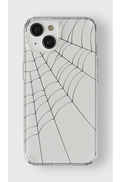 moonset Iphone 13 Uyumlu Örümcek Ağı Tasarımlı Baskılı Şeffaf Telefon Kılıfı