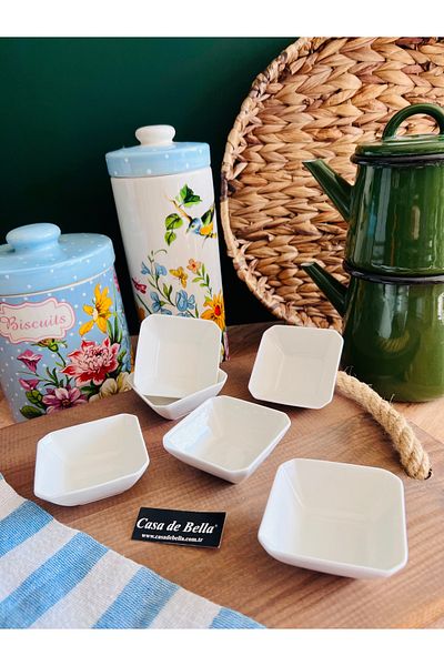 CASA DE BELLA 8cm Bone Porcelain - Set of 6 Small Size Presentation Cups Breakfast Sugar Bowl and Jam Sauce Bowl Snack Bowl
