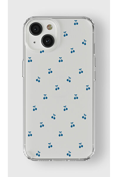 moonset Iphone 13 Uyumlu Mavi Kirazlar Tasarımlı Baskılı Şeffaf Telefon Kılıfı