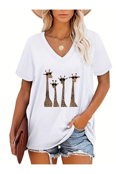 mercoledi Tricou oversize cu decolteu în V alb - Casual Boyfirend