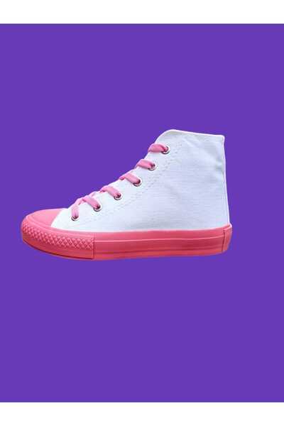 amazoondesing حذاء رياضي بناتي باللون الأبيض من القماش باللون الوردي (بدون صن...