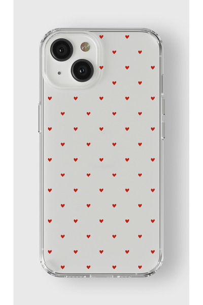 moonset Iphone 13 Uyumlu Minik Kalpler Tasarımlı Baskılı Şeffaf Telefon Kılıfı