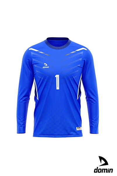 DOMİN SPOR Erkek Uzun Kol Mavi Beyaz Kaleci Forması Maç Forması Futbol Forma Ve Şort Seti