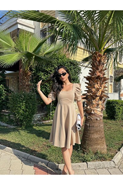 Sunlit Collections Γυναικείο μπεζ μονόχρωμο φόρεμα με φερμουάρ στην πλάτη, μα...