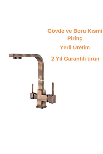 FAUMIX Kare Model Komple Pirinç Malzeme Ağır Malzemeli Arıtmalı 3 Yollu Mutfa...