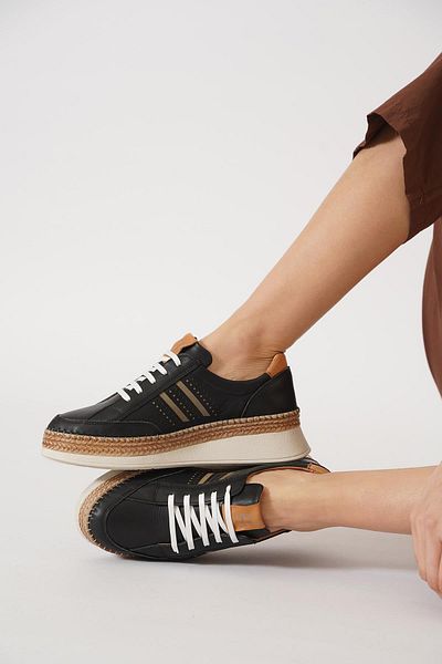 Moda Pie Pantofi de damă din piele naturală cu dungi laterale cloret negru