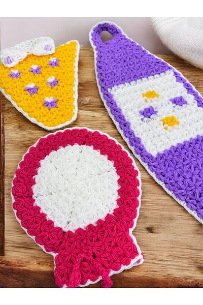 Dantelux Hand Knitted 3Pcs Mixed Model Washcloth Set