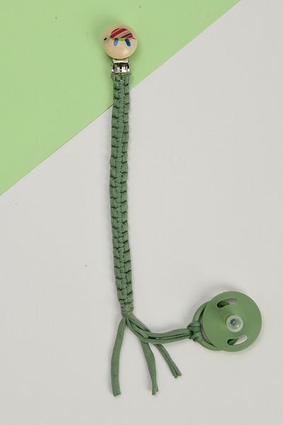 e&f Store Green Natural Wooden Pacifier - Turtle Strap - Hand Knitted