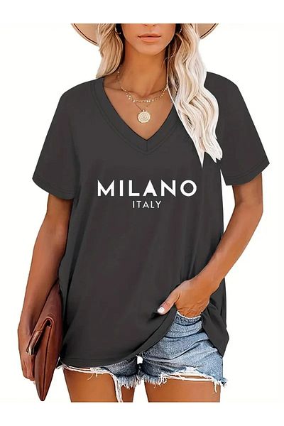 mercoledi Λευκό μπλουζάκι με στάμπα V-λαιμόκοψης Oversize - Casual Boyfirend
