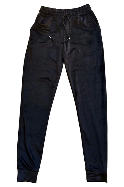 Royaleks Shiny Velvet Pocket Pants Tracksuit Pajama Bottoms Large Size Unisex Elastic Leg Black