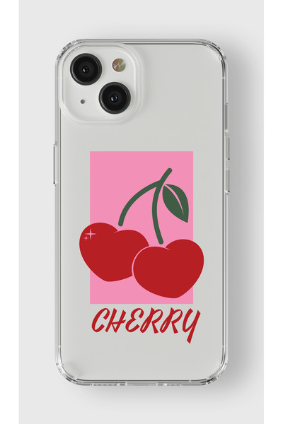 moonset Iphone 15 Uyumlu Cherry Tasarımlı Baskılı Şeffaf Telefon Kılıfı