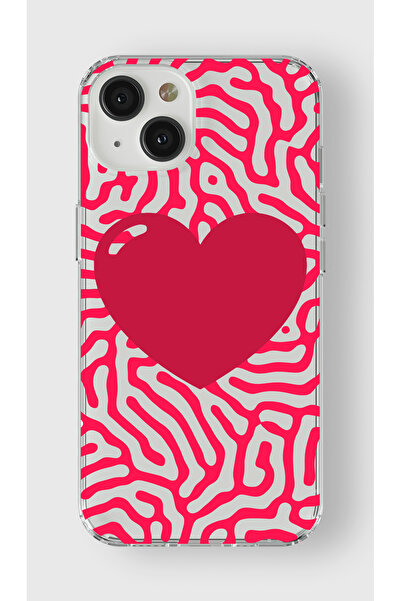 moonset Iphone 15 Uyumlu Kalp Tasarımlı Baskılı Şeffaf Telefon Kılıfı