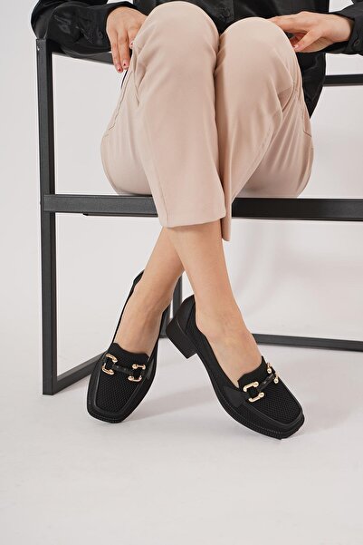 Moda Pie Tena Triko Tokalı Kadın Topuklu Ayakkabı Siyah