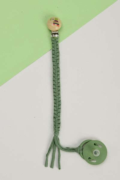 e&f Store Hand Knitted Natural Wooden Pacifier Holder - Elephant - Green