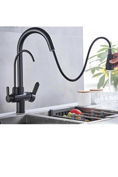 EVYEPA Fleko Black Kitchen Sink Faucet - Spiral and Purified, Warm Cold Intake, Brass Material, 5 Years Warranty