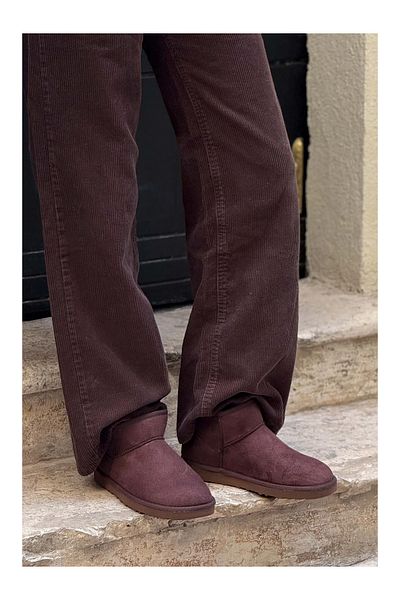w white stars sports & wear Μίνι μέγεθος Suede Ankle Boots με Τριχωτή Επίπεδη Σόλα Γυναικεία Παπούτσια με καινοτόμο στυλ