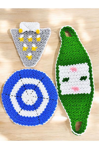 Dantelux Hand Knitted 3Pcs Mixed Model Washcloth Set