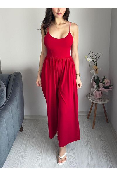 AB LOOKS Women's Back Cross Strap Loose Fitting Palazzo Pants Jumpsuit New Season Tiril Women's Summer Jumpsuit