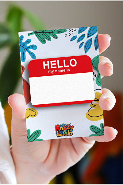 Rozzy Lab HELLO - İsimlik Pin - Rozet - Ahşap - Broş - Yaka Çanta Aksesuar