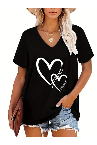 mercoledi Μπλουζάκι Casual Boyfirend με V λαιμόκοψη με στάμπα Oversize